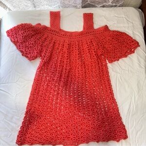 Handmade off shoulder crochet knit dress in coral fits Large XL